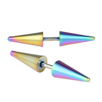 Load image into Gallery viewer, Edelstahl bunt schimmernd zwei Cone Spitzen Fake Piercing Expander Dehnungsstab Straight Dehnstab
