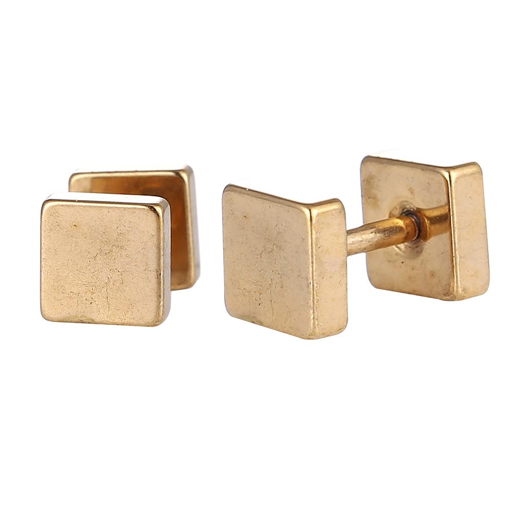Fake Piercing Edelstahl Schraubverschluss Expander gold Farben große Quadrate 7  mm