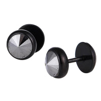 Cargar imagen en el visor de la galería, Schraubverschluss Fake Piercing Expander Stein silber Halbrund schwarz Edelstahl
