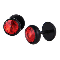 Cargar imagen en el visor de la galería, Schraubverschluss Fake Piercing Expander roter Zirkonia Stein Halbrund schwarz Edelstahl
