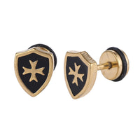 Load image into Gallery viewer, Fake Piercing Expander Wappen schwarz goldfarben Schraubverschluss Edelstahl
