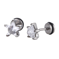 Load image into Gallery viewer, Fake Piercing Expander silberfarben Sternförmig Zirkonia Stein weiß Schaubverschluss Edelstahl
