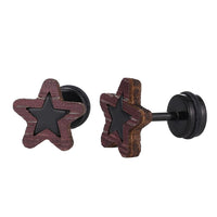 Load image into Gallery viewer, Fake Piercing Expander schwarz Stern in dunklem Holzrahmen Schaubverschluss Edelstahl
