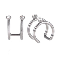 Load image into Gallery viewer, Ear cuffs, Fake Helix Ohrklemme, Edelstahl silbern, zweilagig mit glitzersteinen
