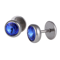 Load image into Gallery viewer, Schraubverschluss Expander blauer großer Zirkonia Stein 13 mm Halbrund silberfarben Edelstahl
