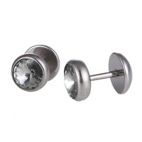 Load image into Gallery viewer, Schraubverschluss Fake Piercing Expander silberner Stein Halbrund silber Farben Edelstahl
