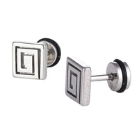 Load image into Gallery viewer, Fake Piercing Expander silberfarben Linien im Quadrat Schaubverschluss Edelstahl
