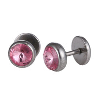 Load image into Gallery viewer, Schraubverschluss Fake Piercing Expander Edelstahl silberfarben großer rosa Zirkonia Stein Ø 14 mm
