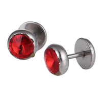 Load image into Gallery viewer, Schraubverschluss Fake Piercing Expander Edelstahl silberfarben großer roter Zirkonia Stein Ø 14 mm

