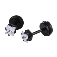 Load image into Gallery viewer, Fake Piercing Expander schwarz Zirkonia Stein weiß Quadrat Schaubverschluss Edelstahl
