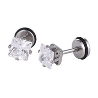 Load image into Gallery viewer, Fake Piercing Expander silber Zirkonia Stein weiß Quadratisch Schaubverschluss Edelstahl
