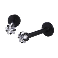 Load image into Gallery viewer, Labret modisches Piercing aus Edelstahl in schwarz weißer Sternförmiger Mini Zirkonia Stein

