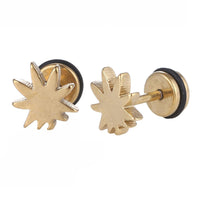 Load image into Gallery viewer, Fake Piercing Expander goldfarben Blatt Schaubverschluss Edelstahl
