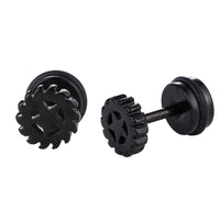 Load image into Gallery viewer, Fake Piercing Expander schwarz Stern im Zahnrad Schaubverschluss Edelstahl
