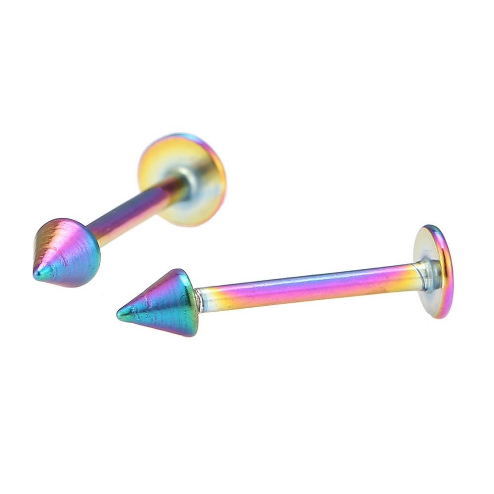 Labret Piercing aus Edelstahl in Regenbogen Farben modisch mit Spitze Cone klein