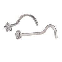 Cargar imagen en el visor de la galería, Nostril gebogener Nasenstecker silbern, weißer Glitzerstein Edelstahl
