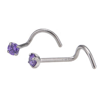 Load image into Gallery viewer, Nostril gebogener Nasenstecker silbern, lilaner Glitzerstein
