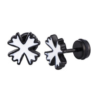 Load image into Gallery viewer, Fake Piercing Expander schwarz mit weißem Kreuz groß Schaubverschluss Edelstahl
