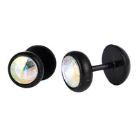 Cargar imagen en el visor de la galería, Schraubverschluss Fake Piercing Expander Zirkonia Stein weiß Halbrund schwarz Edelstahl
