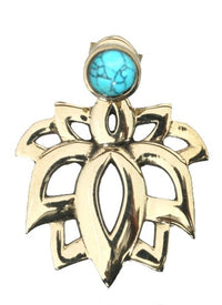 Load image into Gallery viewer, Messing Ohrstecker antik gold Ear Jacket Lotus Türkis Onyx rund Doppelohrstecker
