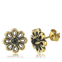 Load image into Gallery viewer, Messing Stein Kristall Ohrstecker gold Blume Zinnie 11mm
