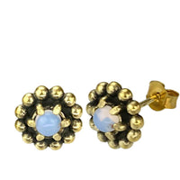 Load image into Gallery viewer, Messing Stein Kristall Ohrstecker gold Kugelblume 10mm
