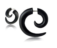 Cargar imagen en el visor de la galería, Ohrringe Holz Fake Piercing Spiralen Edelstahl Dehnschnecken

