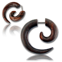 Cargar imagen en el visor de la galería, Ohrringe Holz Fake Piercing Spiralen Edelstahl Dehnschnecken
