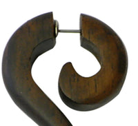 Load image into Gallery viewer, Ohrring Holz Fake Piercing lange Spirale Edelstahl Dehnschnecke
