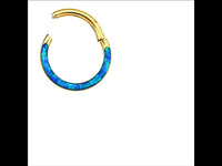 Cargar imagen en el visor de la galería, Klapp Segment Ring Piercing Edelstahl blau Opal Inlay
