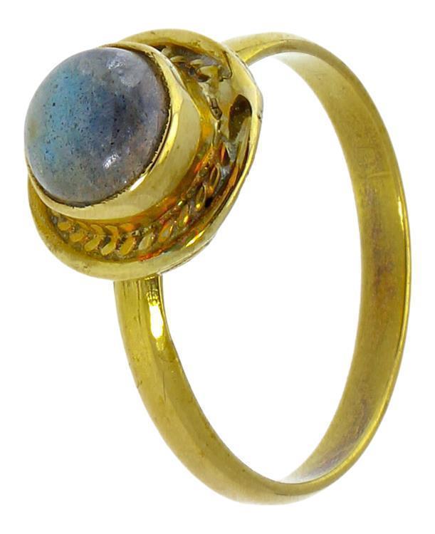 Messing Ringe Labradorit rund Zopf Rand antik golden nickelfrei Tribal Schmuck Steinringe