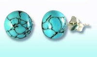 Load image into Gallery viewer, Türkis Ohrstecker Muster rund konvex 925er Sterling Silber Damen Schmuck Ohrringe
