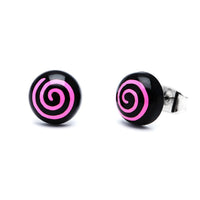 Load image into Gallery viewer, Ohrstecker Halbkugel Spirale 8 mm Acryl Unisex Ohrringe Edelstahl nickelfrei zweifarbig
