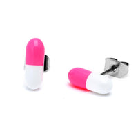 Load image into Gallery viewer, Ohrstecker Pille Tablette schmal 9 mm zweifarbig Edelstahl Unisex Schmuck Ohrringe
