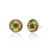 Load image into Gallery viewer, Round, nickelfrei Brass Ohrstecker featuring a colorful star motif. These unisex 12 mm stainless steel earrings are displayed on a white background with a subtle reflection below them.
