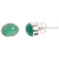 Load image into Gallery viewer, A pair of Silberohrstecker oval Ohrringe for Damen, crafted from 925er Sterling Silber with smooth, oval gemstones, displayed from front and side angles on a white background.
