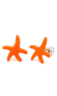 Load image into Gallery viewer, A pair of orange starfish-shaped Brass Ohrstecker Stern Sterne Ohrringe, unisex, made of stainless, nickelfrei brass, 12 mm, displayed against a white background.
