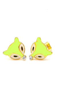 Load image into Gallery viewer, A pair of Brass Ohrstecker Fuchs Kristall 12 mm, faceted and nickelfree, in colorful gold enamel with animal design and sparkling crystal accents.
