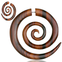 Cargar imagen en el visor de la galería, Fake Piercing Edelstahl Holz XL Spiralen hell dunkel
