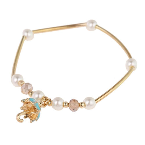 Armband Brass golden Emaille blau Perlen Schirm Kristalle verstellbar - chic - net.de