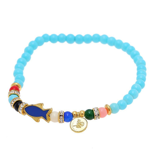 Armband Brass golden Fisch blau bunt Zirkonia Ringe Plättchen verstellbar - chic - net.de