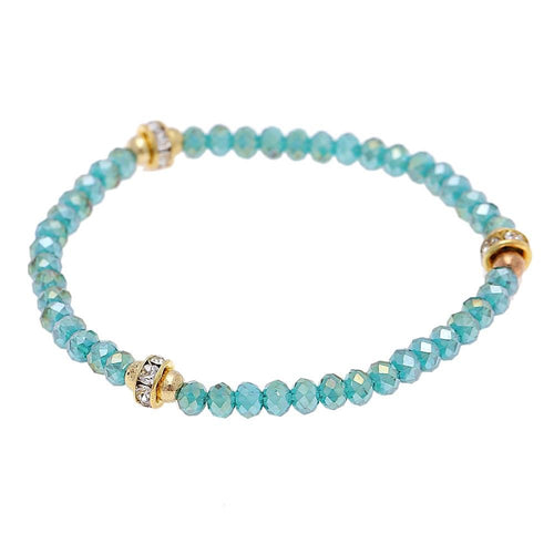 Armband Brass golden Glitzer Ringe türkis Kristalle facettiert Perlen verstellbar - chic - net.de