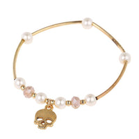 Load image into Gallery viewer, Armband Brass golden Perlen Totenkopf uneben Kristalle verstellbar - chic - net.de
