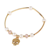 Load image into Gallery viewer, Armband Brass golden Perlen Totenkopf uneben Kristalle verstellbar - chic - net.de

