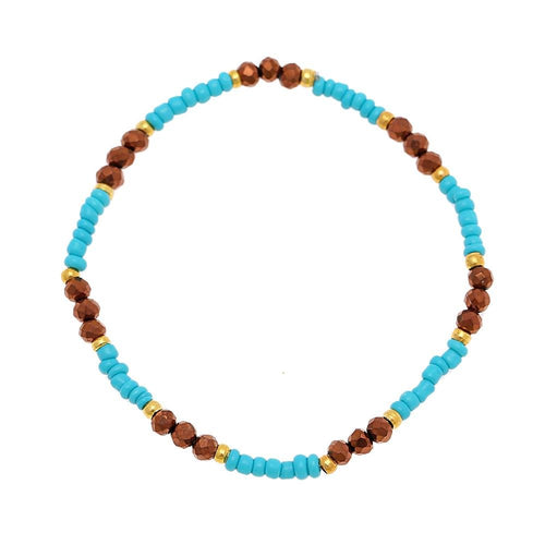 Armband Brass golden türkis Perlen braun Kristalle facettiert verstellbar - chic - net.de