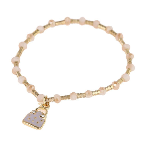 Armband Brass Steine goldfarben Perlen braun creme Anhänger Handtasche - chic - net.de