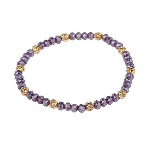 Armband Perlen facettiert lila schimmernd Brass Kugel verstellbar - chic - net.de