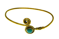 Load image into Gallery viewer, Brass Armreif gold Türkis Spirale rund Kugeln verstellbar
