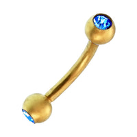 Load image into Gallery viewer, Banane Curved Barbell Piercing mit Kugeln goldfarben aus Edelstahl mit Glitzerstein in Blau - chic - net.de
