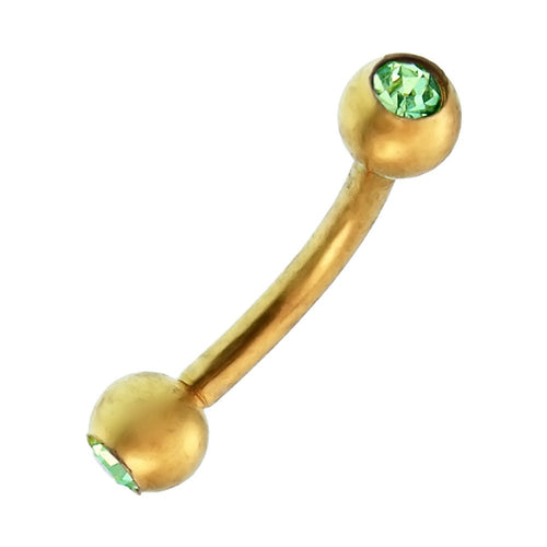 Banane Curved Barbell Piercing mit Kugeln goldfarben aus Edelstahl mit Glitzerstein in Grün - chic - net.de